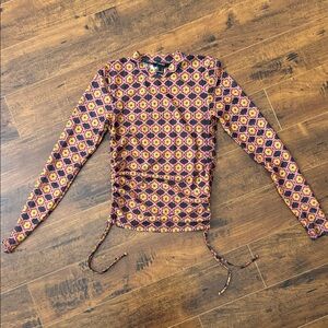 Forever 21 Geometric Floral Long Sleeve Top - Pink and Yellow